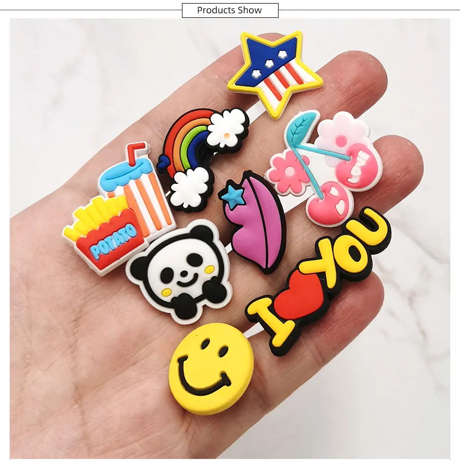 Novelty 1pcs Smiley Rainbow PVC Shoe Charms Sandal Accessories Garden Shoe Buckle Decoration For Kids Party X-mas Gift Croc Jibz