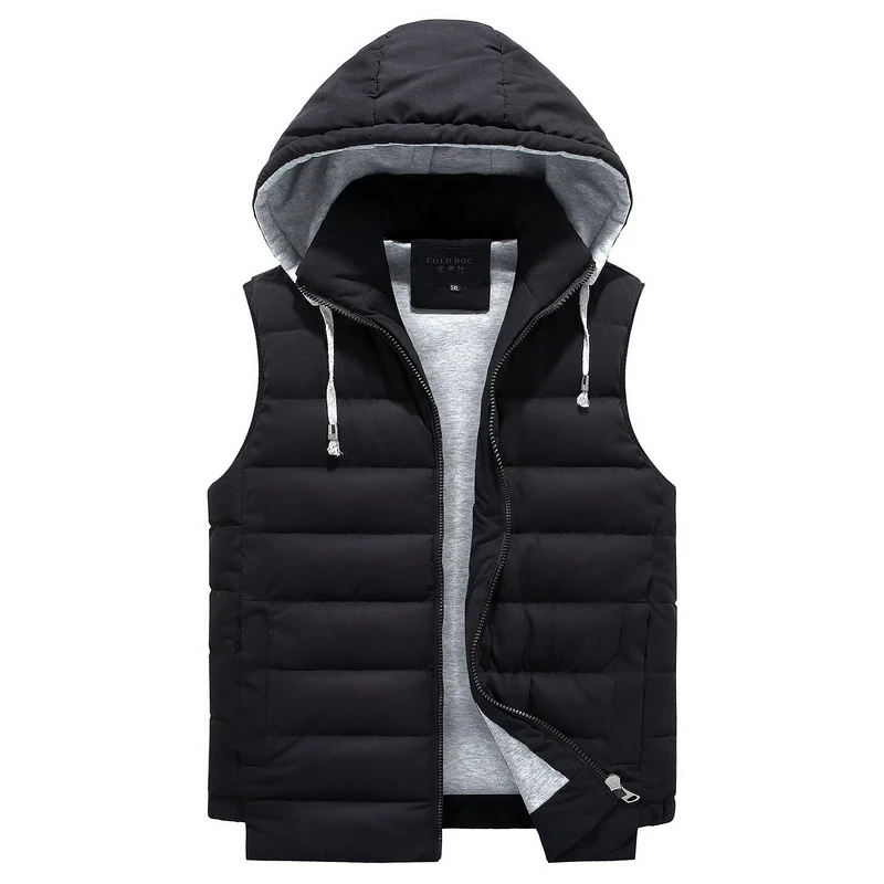 Black Vest Мужская парка 4XL-8XL, жилет с капюшоном, зима-осень, новая Толстая Теплая Повседневная ветровка, мешковатая стеганая верхняя одежда, жилет, куртка без рукавов - Цвет: Black Vest