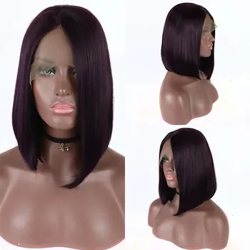 

Bombshell Wine red 13 * 3 Bob Front Lace Wig Straight No Rubber Heat Resistant Synthetic Fiber Ladies Daily Wig