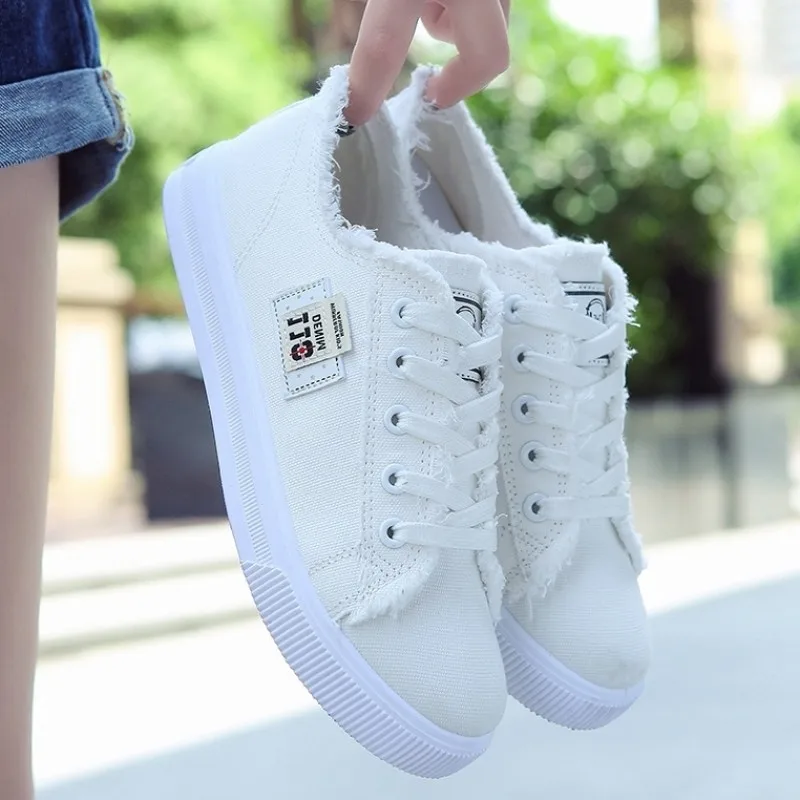 

Fashion Women Flats Ballet Shoes Leisure Spring Flats Shoes Cross Tie Denim Canvas Shoes Hot Sale White Sneakers