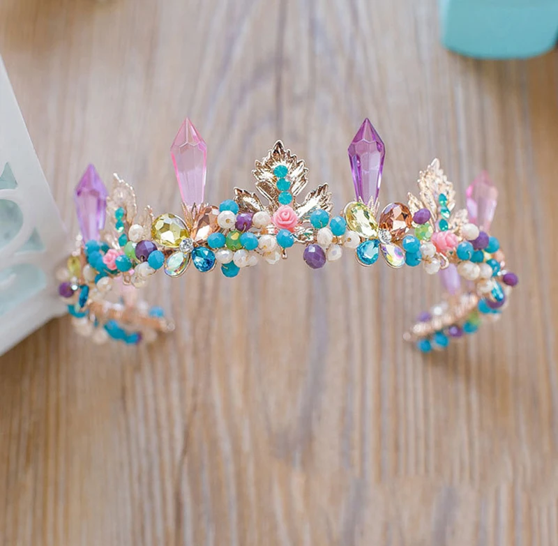 

NiuShuya Romantic Pink Purple Blue Bridal Crowns Handmade Tiara Headband Crystal Wedding Diadem Princess Crown Wedding Hairwear