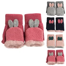 Новые модные перчатки теплые, без пальцев милый кролик рукавица с ушками для элегантных леди одноцветные варежки пэчворк luvas de inverno