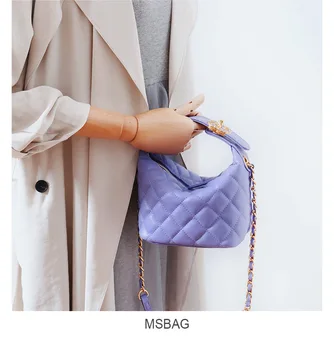 

Small Fragrant Bowling Bag 2020 Korean-style New Style WOMEN'S Leather Bags Graceful Cowhide Rhombus Chain Women's Bags