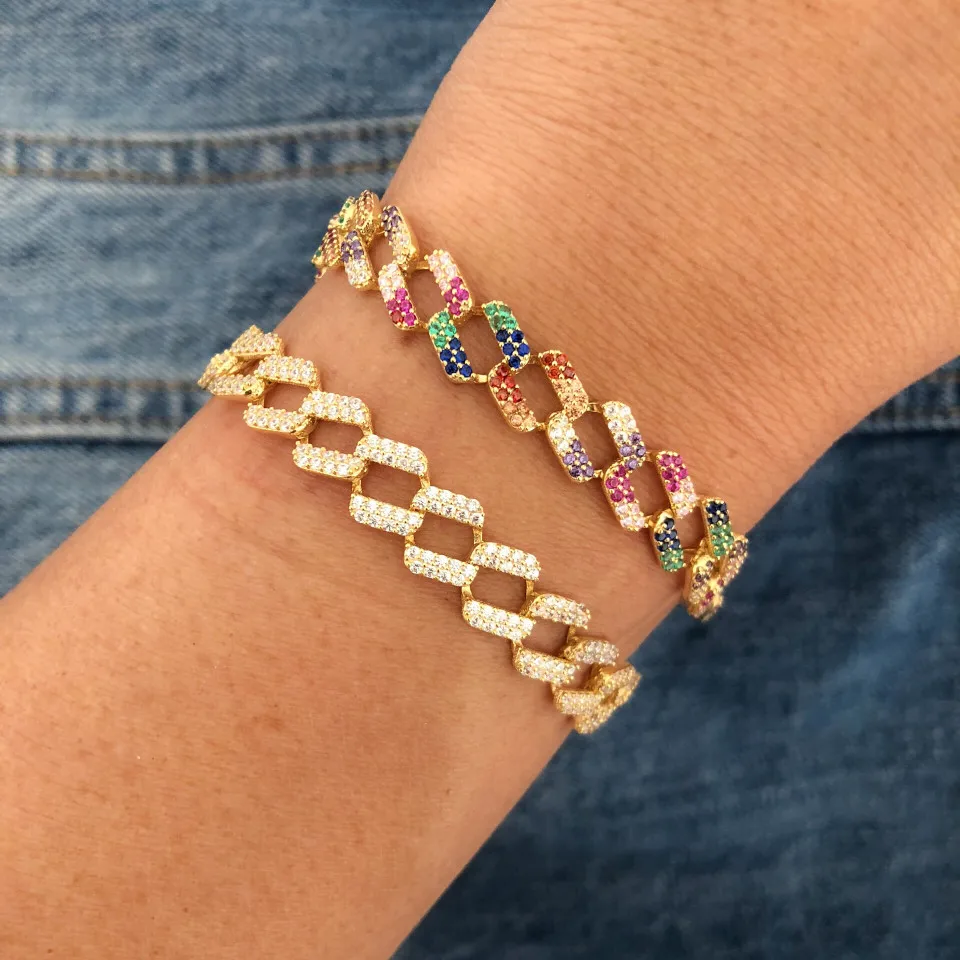 Женский браслет цепочка в стиле хип хоп micro pave Rainbow cz ювелирное изделие 17 см