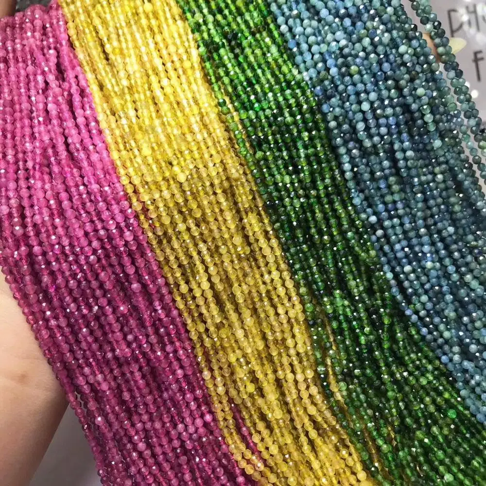 

Бусины из турмалина, круглые, граненые, синие/красные/желтые/зеленые, 2-2,5 мм, для изготовления украшений, ожерелья, 14 дюймов, FPPJ, оптовая продажа