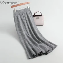 Женская юбка Осень Зима вязаная высокая эластичная гофрированная кромка до середины икры однотонная плиссированная юбка цвета Офисная Женская Шерстяная Юбка Femme