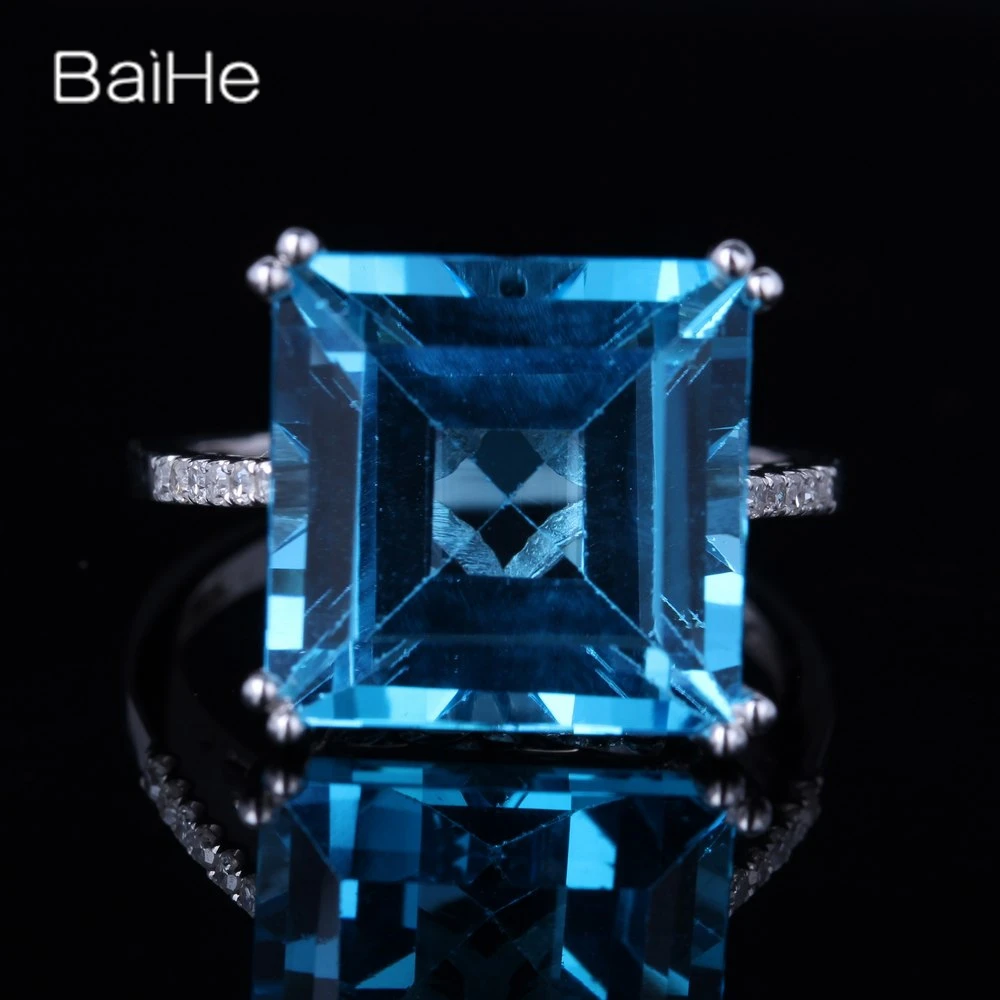 

BAIHE однотонный 14K белое золото 12.82CT синий топаз женский подарок на помолвку модные ювелирные украшения для вечеринки женские кольца