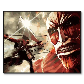 

Animation Poster DIY Oil Painting by Numbers on Canvas Pictures DIY Painting Wall Art Attack on Titan Painting by Numbers