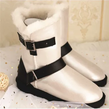 

Wonderful 2019 Woman Genuine Sheepskin Leather Snow Boots 100% Natural Fur Women's Snow Boots Warm Wool Winter Boots