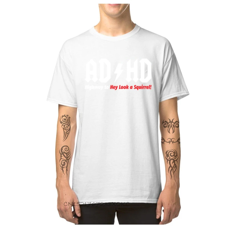 Design Fitness Tight Tshirts for Students Cotton Fabric Lovers Day Tops & Tees Design T Shirt Short Sleeve Family O-Neck ADHD Highway to Hey Look A Squirrel-929 white