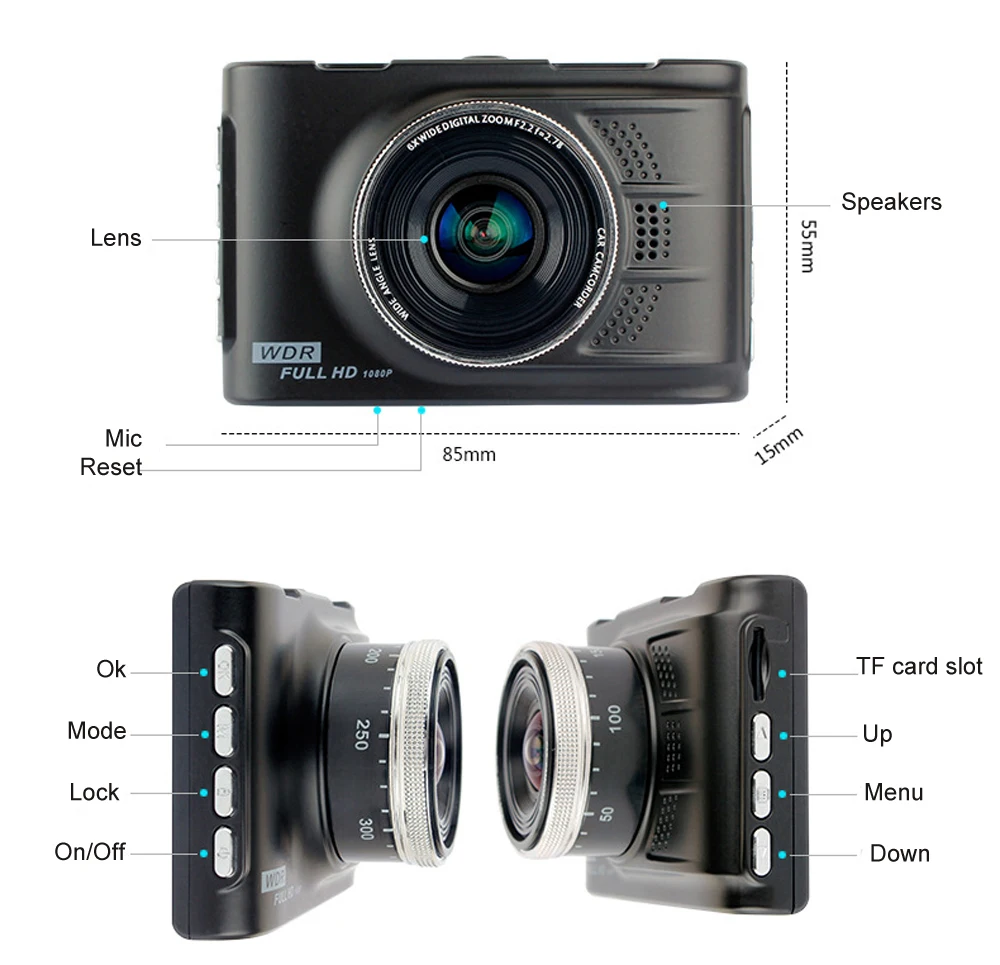 3,0 дюймов Автомобильный видеорегистратор WDR Full HD 1080P камера Viechle видеорегистратор регистратор видеорегистратор на 170 градусов