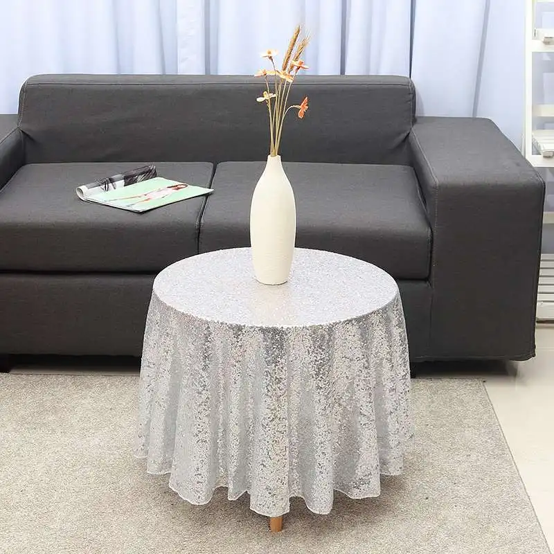 47Inch / 120cm Sparkle Round Sequin Embroidered Tablecloth Table Cover For Wedding Party Banquet Event Dining Table Cloths Cover