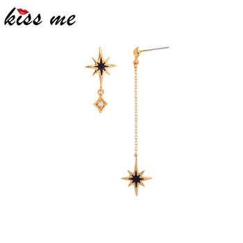 

kissme Asymmetric Exquisite Zircon Drop Earrings For Women Gold Color Brass Anise Star Long Dangle Earrings New Fashion Jewelry