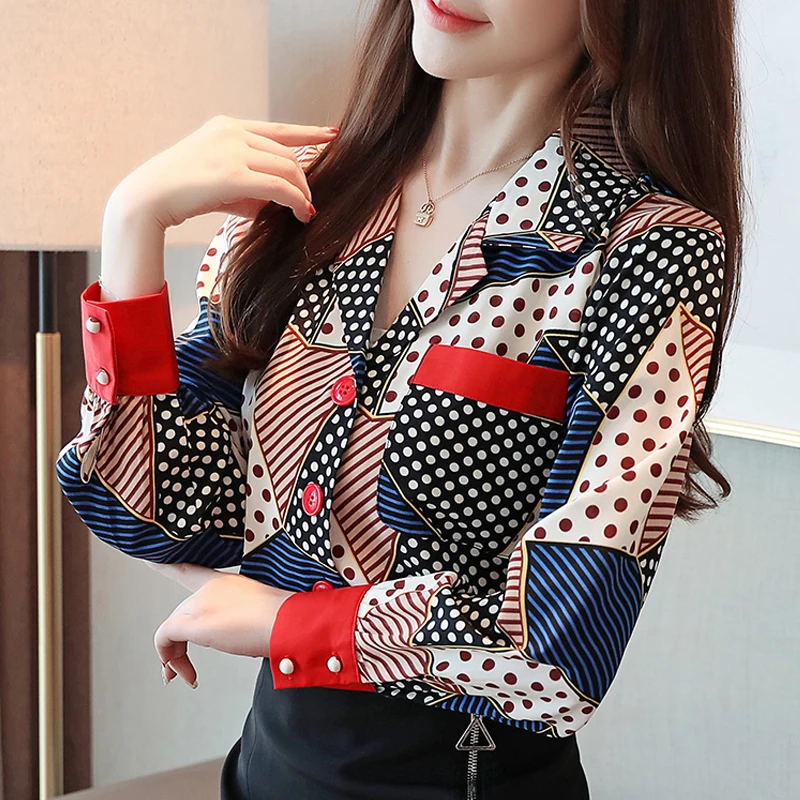 Женская винтажная модная шифоновая блузка с принтом элегантная офисная в