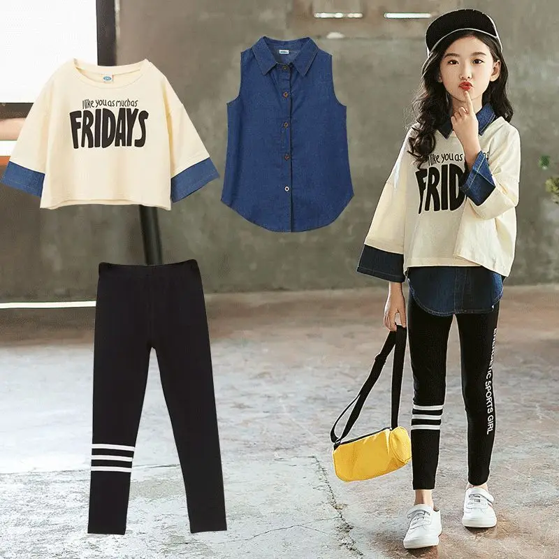 

CHILDREN'S Three-piece Suit Children Girls Autumn Clothing Set 2019 New Style Big Boy Autumn Three-piece Set Fashion Lettered Se