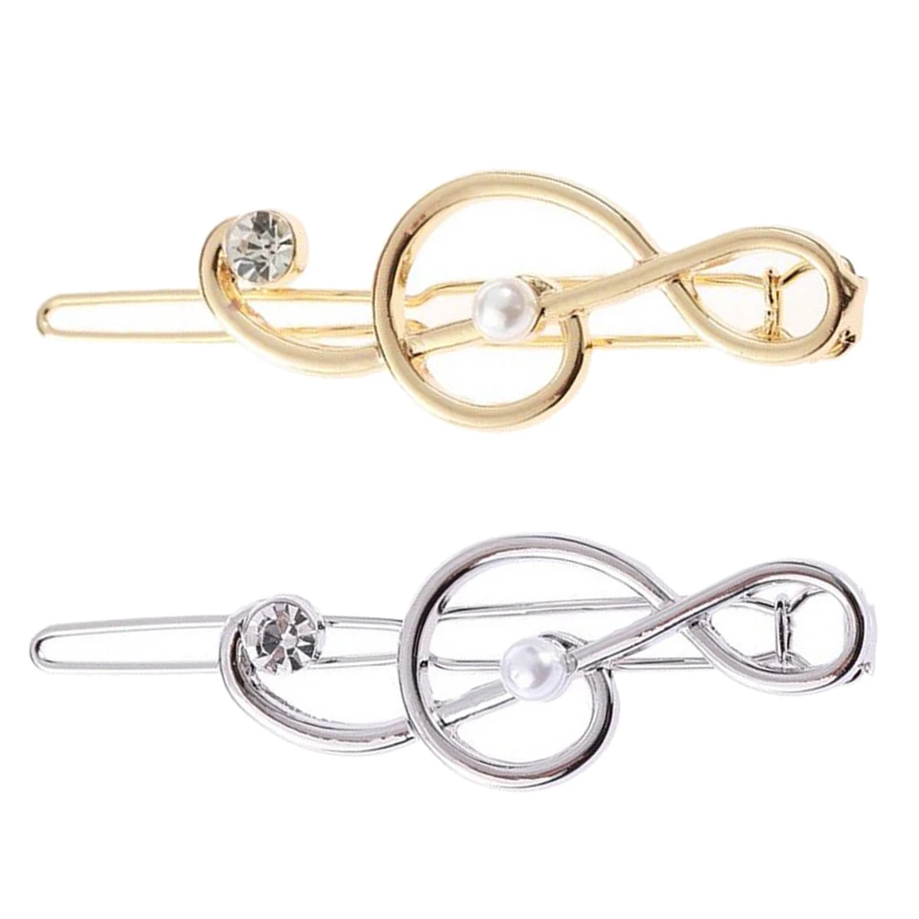 2x Geometric Hairpin Clip Alloy Music Note Hair Snap Clamp Womens Girls Headwear
