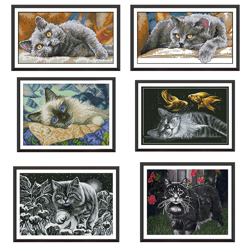 Joy Sunday counting cross-stitch cat black series DIY handmade needlework set embroidery needle kit | Дом и сад
