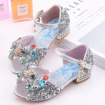 

Children Princess Shoes For Girls Sandals High Heel Glitter Shiny Rhinestone Enfants Fille Female Party Dress Shoes