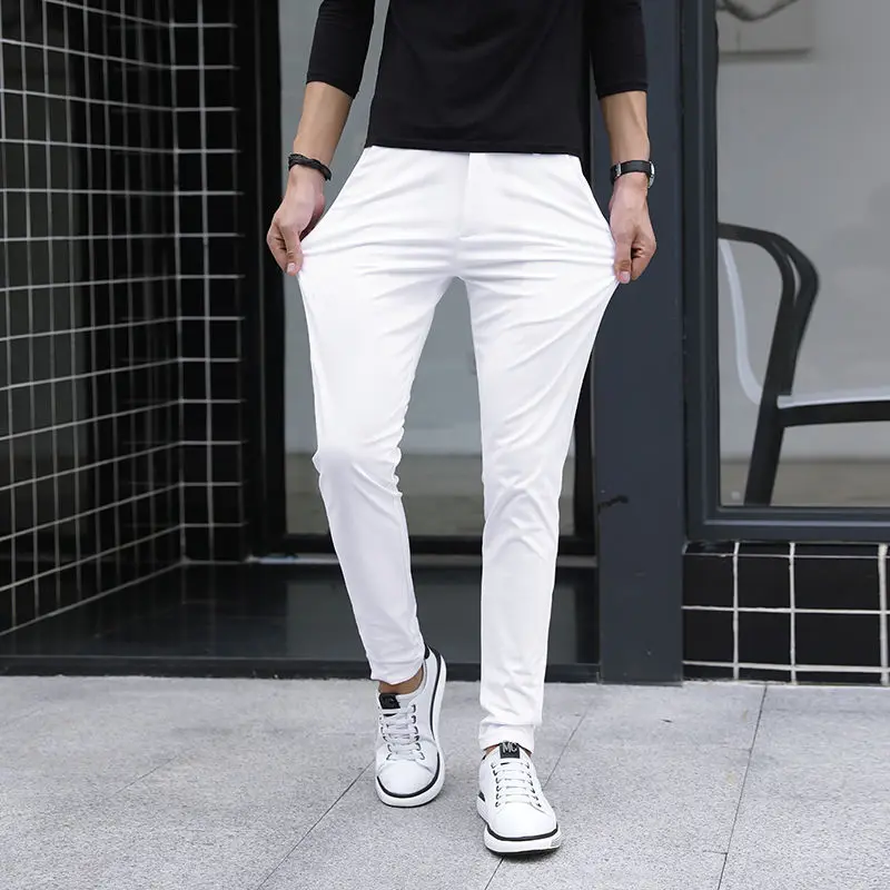 Men's Pure White Pants Slim Fit Business Pants for Men Suit Pants Ankle Length Summer Autumn Formal Leisure Suit Trousers  L79 5