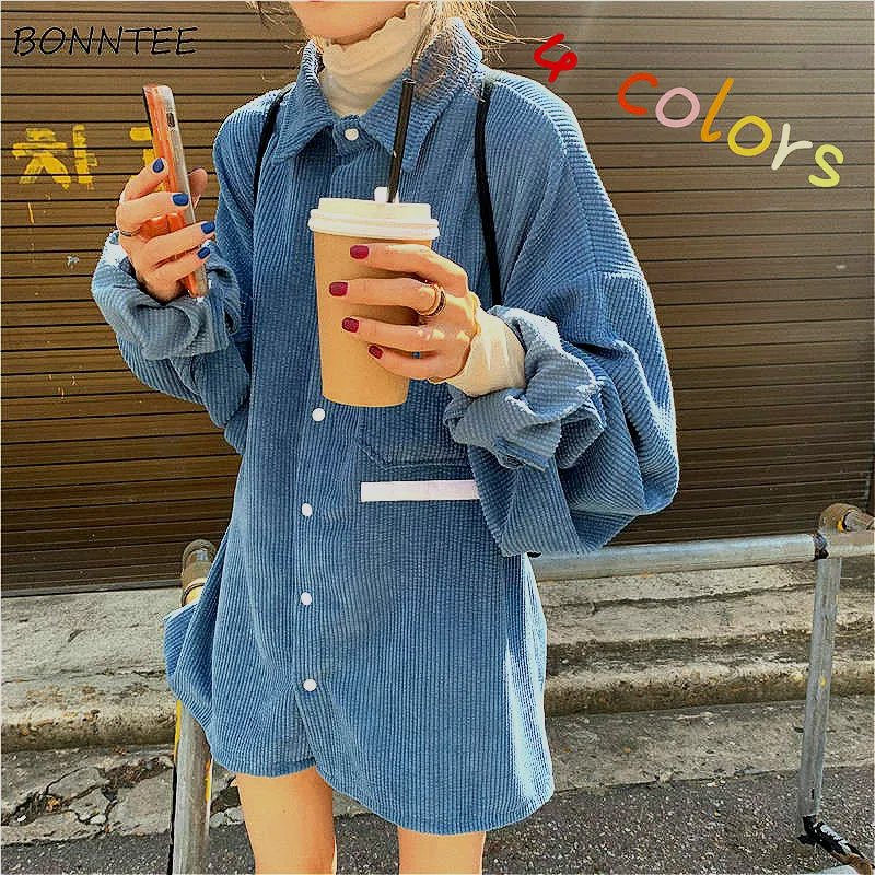 

Shirts Women Corduroy Pockets Loose Daily Solid Loose BF 3XL Plus Size All-match Harajuku Kpop Girls Shirt High Quality Chic New