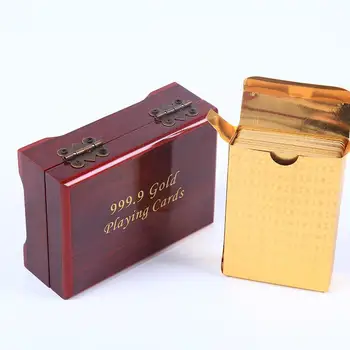 

24K Gold Foil Plated Game Grid Pattern Playing Cards With Nice Wood Box