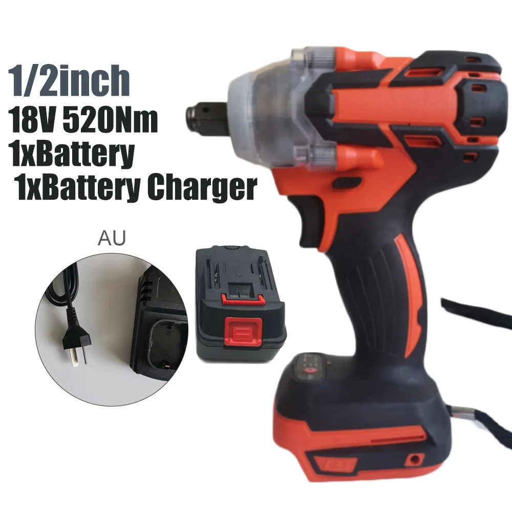 

18V 1/2 520Nm Torque Brushless Cordless Electric Impact Wrench Driver & Battery