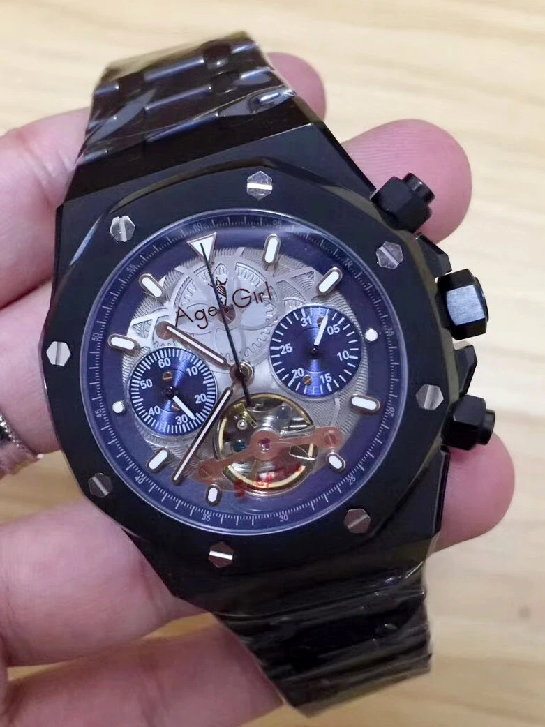Роскошные брендовые новые Автоматические Мужские механические часы Tourbillion сапфир прозрачный стеклянный Скелет Черный Синий Серебряный ограниченная AAA - Цвет: Black Blue