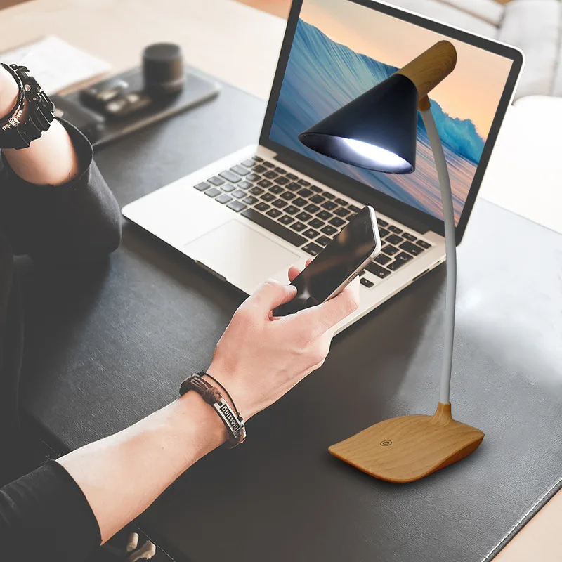 Промо-акция! Usb перезаряжаемая Светодиодная настольная лампа, регулируемая интенсивность, светильник для чтения, пресс-переключатель, деревянные зерна, настольные лампы, настольная лампа