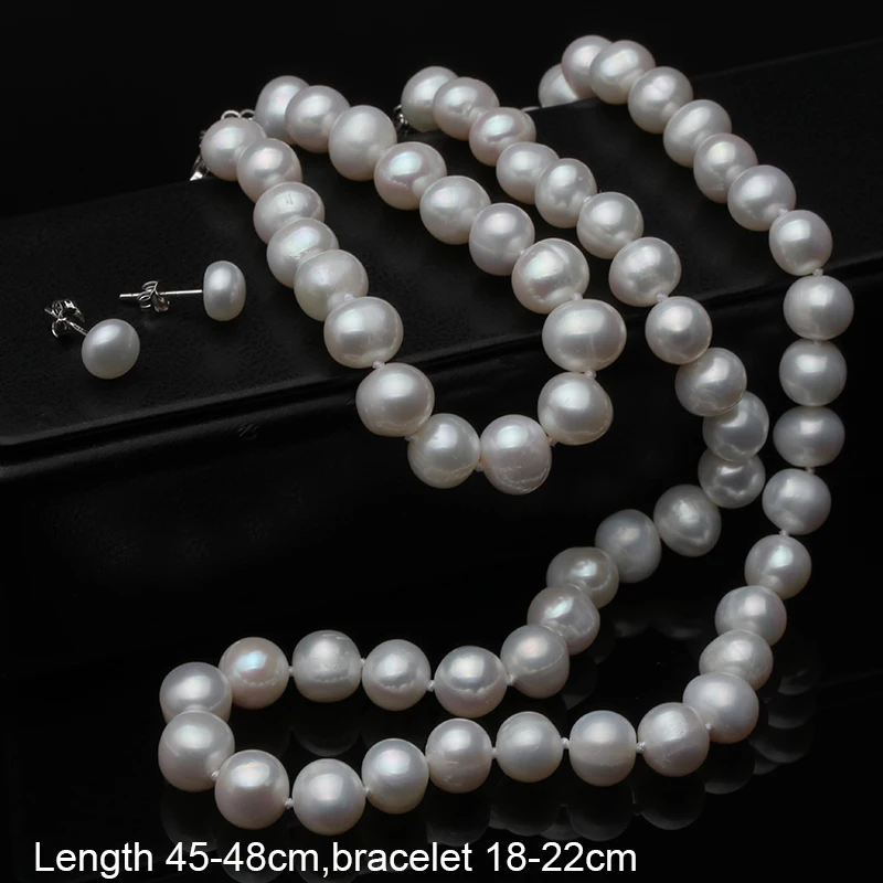 Classic Natural Freshwater Pearl Necklace And Bracelet Jewelry Set For Women Conjuntos Joyas De Perlas