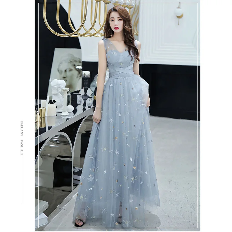 as picture Это Yiiya вечернее платье размера плюс с v-образным вырезом Robe De Soiree Вышивка Узор без рукавов элегантные длинные вечерние платья LF202 - Цвет: as picture
