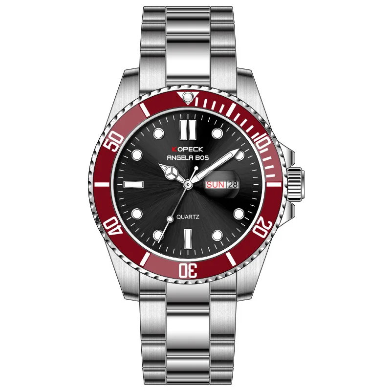 Red Dial Relogio Masculino ANGELA BOS Роскошные брендовые военные кварцевые наручные часы мужские водонепроницаемые армейские часы из нержавеющей стали мужские часы Saat - Цвет: Red Dial