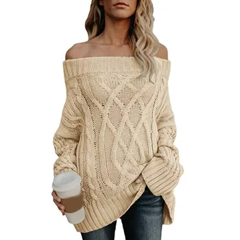 

2019 New Women Warm Twist Sweater Autumn Outwear Knitted Jumpers Pullovers Casual Long Sleeve Sexy Off Shoulder Sweater