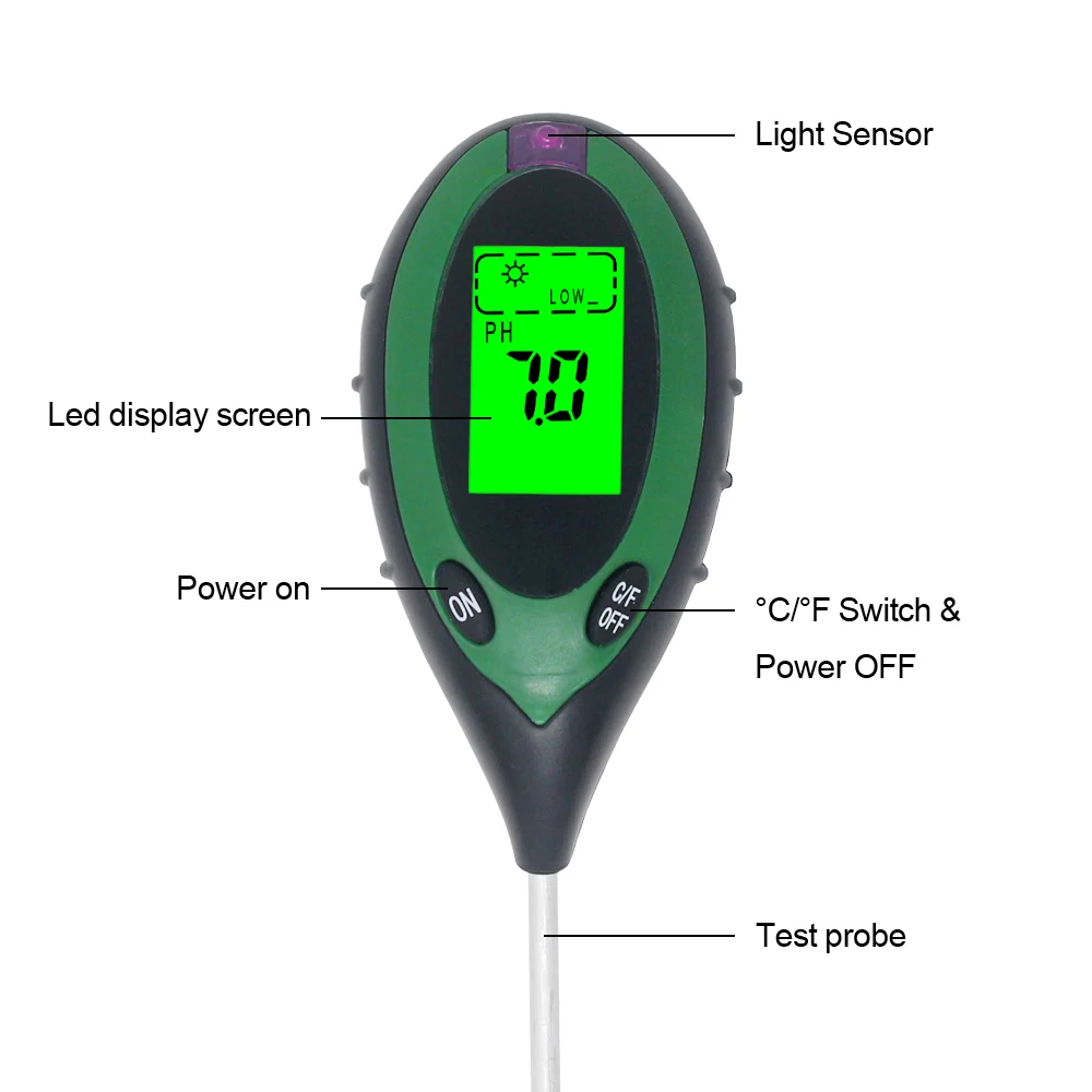 4 в 1 цифровой рН-метр сад почвы влажность температура монитора Солнечный свет тестер термометр с Blacklight