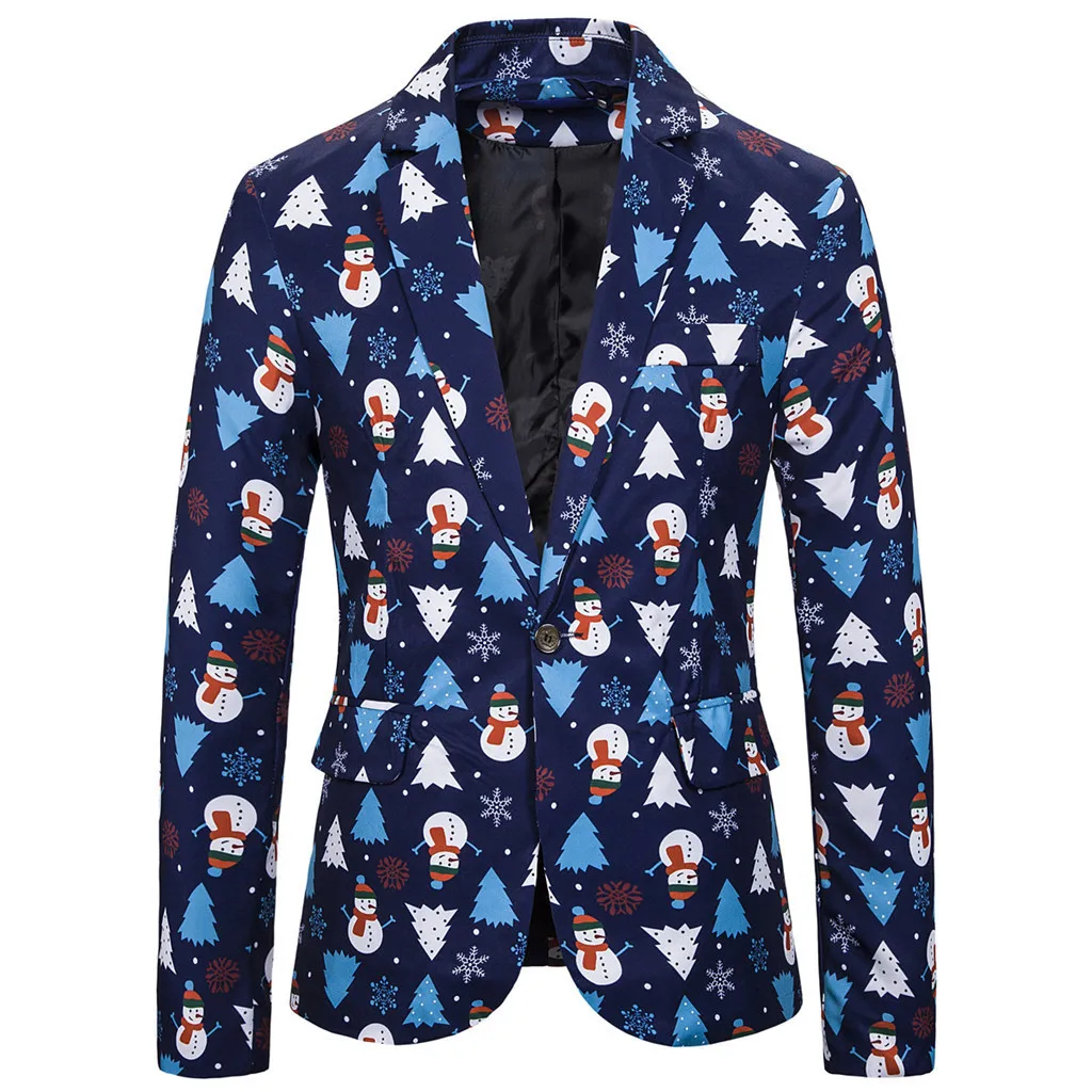 Мужской Блейзер, Мужской приталенный Рождественский блейзер из полиэстера, пиджак с отложным воротником, однобортный пиджак со снеговиком, masculinoL5010926 - Цвет: NY