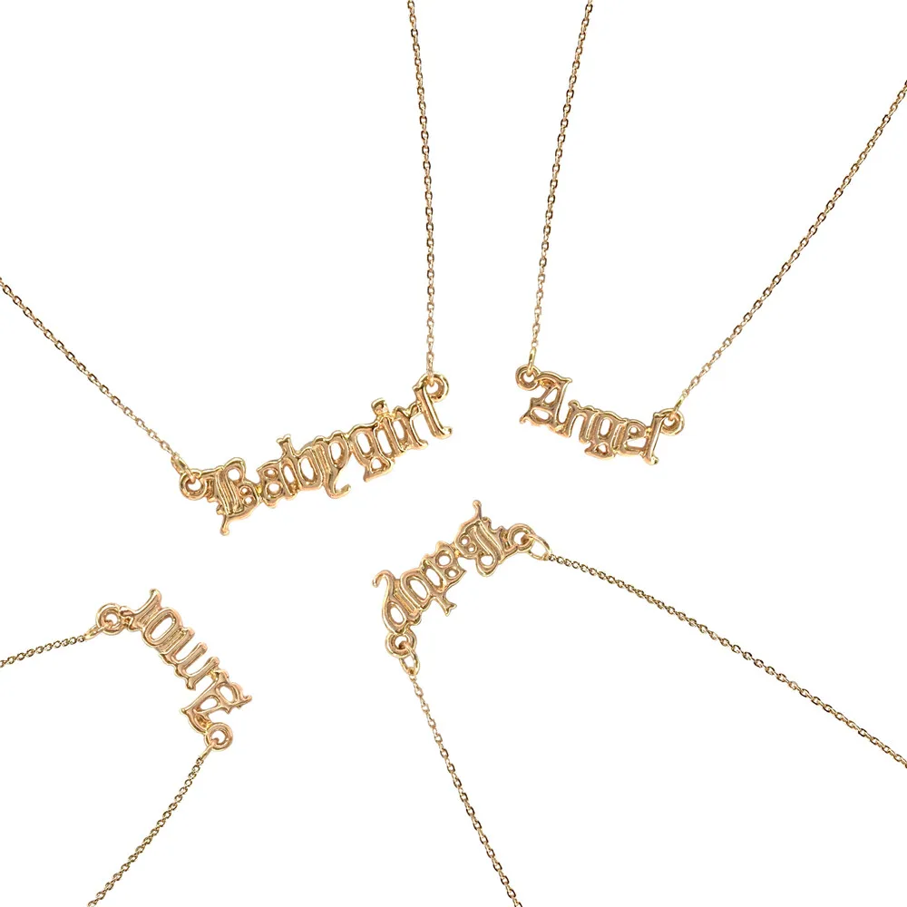 Customize Name Necklace Gold Color Old English Font Name Nacklace