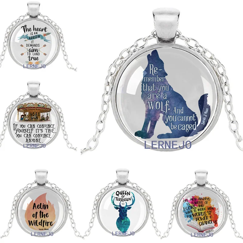 

Sarah J. Maas Motivational Quotes Necklace Wolf Rune Symbol Letter Throne of Glass Dome Pendant Inspirational Encouraging words