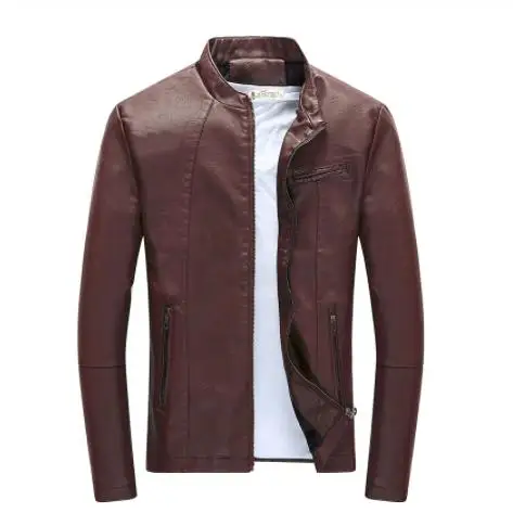 Autumn Winter Mens Zipper PU Leather Jacket Coat Casual Motorcycle Leather Jacket Men Leisure Clothing Slim Leather Jacket