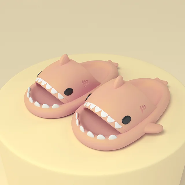 Funny Children Parent Adult Slippers Cute Shark-shaped Home Non-slip Boys Kids Slippers Toddler Girls Shoes Man Women Slippers Pink