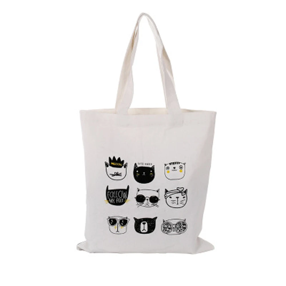 

Women Canvas Tote Bag Fashion Shoulder Bag Concise cat Printing Shoulder Cloth Bags Ladies Duty Cotton Shopping Bags