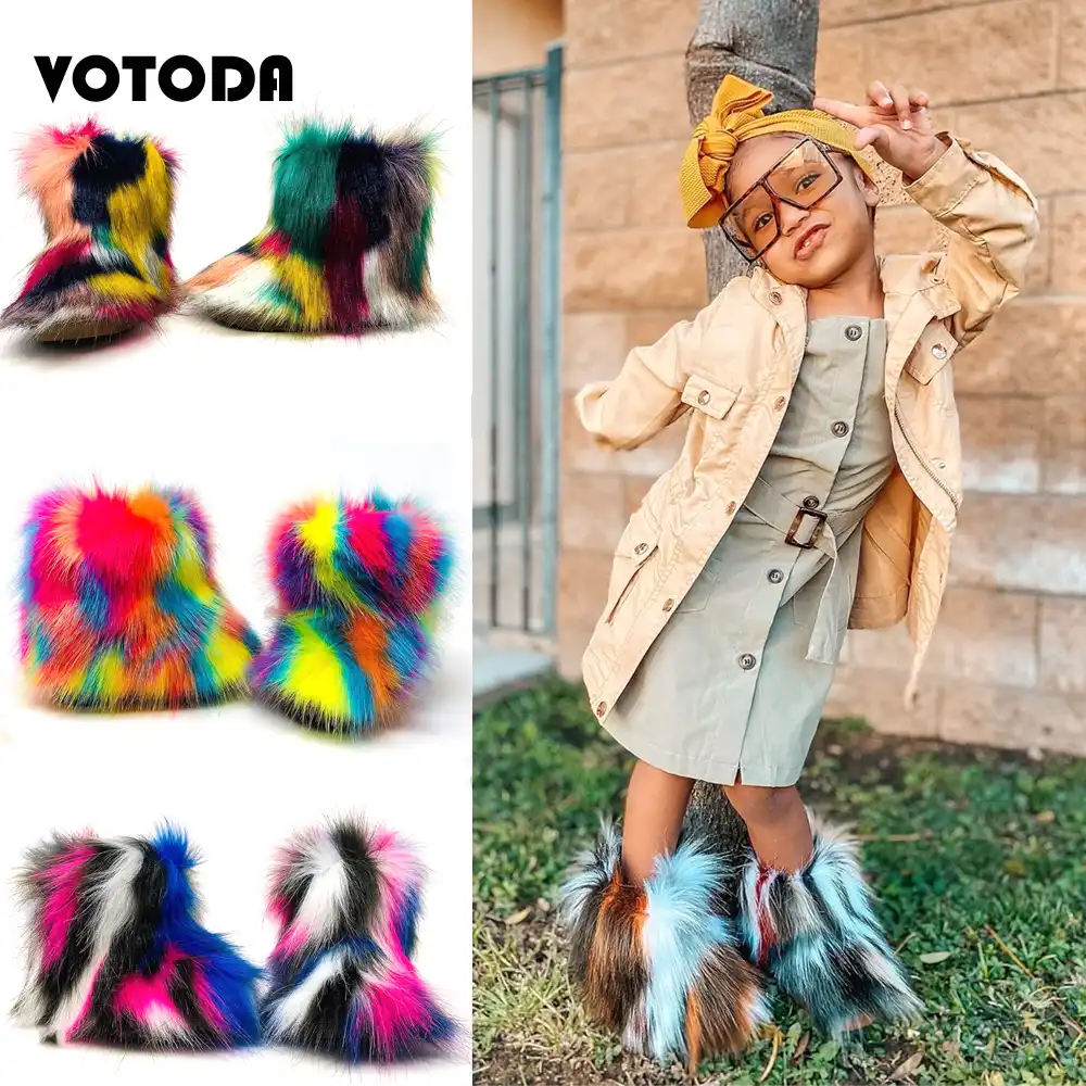 colorful fur boots