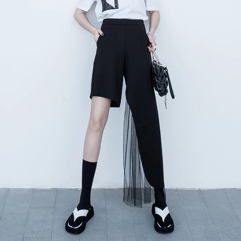 

XUXI High Street Slant Yarn Wide Leg Fashion Hot Chic Design Sense High Waist Straight Shorts Women's Summer FZ1863