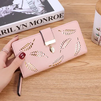 

Women's Long Leaf Wallet and Purse Cute Buckle Coin wallet Multifunctional Designer Wallets Famous Brand Women money clip