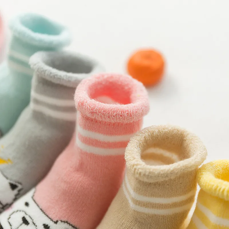 5 пар/лот Носки для новорожденных детей Детские Зимние теплые хлопковые носки для девочки, мальчика, Skarpetki милые Cartton носочки для новорожденных