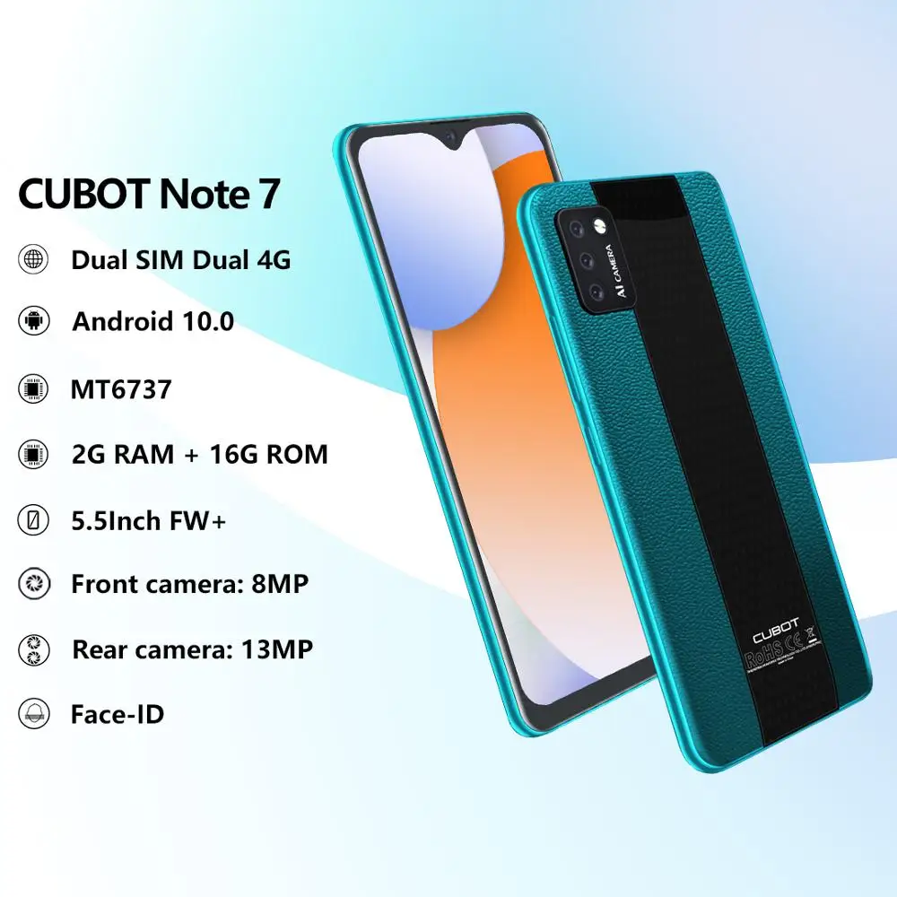 US $69.29 CUBOT Note 7 4G Smartphone 13MP Rear Triple Camera 55 Inch Small Cheap Phone Android 100 Pie 3100mAh Dual SIM Card Cellphones