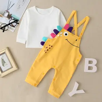 

Baby Clothing Set Spring Autumn Soft Long Sleeve Round Collar T-shirt Suspender Trousers Daily Cartoon Dinosaur Outfits