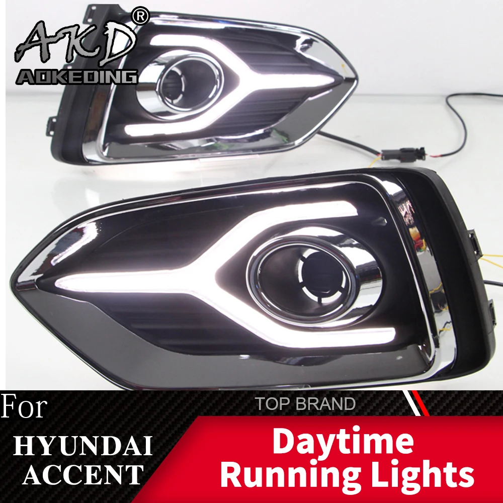 

2PCS LED Daytime Running Light For Hyundai Accent Solaris 2017 2018 Yellow Turn Signal Function 12V Car DRL Fog Lamp Decoration