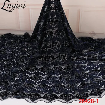 

Navy Blue Velvet Lace Fabric Top Selling African Lace Fabric with Stones Nigerian Net Lace for Wedding Evening Party Lace L2842B