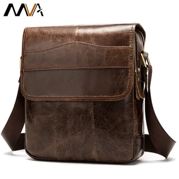 

New MVA Men Bag Cow Genuine Leather Retro Casual Crossbody Messenger Shoulder Bags Fashion Zipper Men's Cross Body Handbags Pack