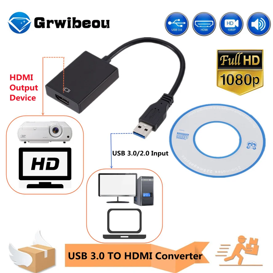 1080P HD портативный USB 3 0 к HDMI-совместимый Аудио Видео адаптер конвертер кабель