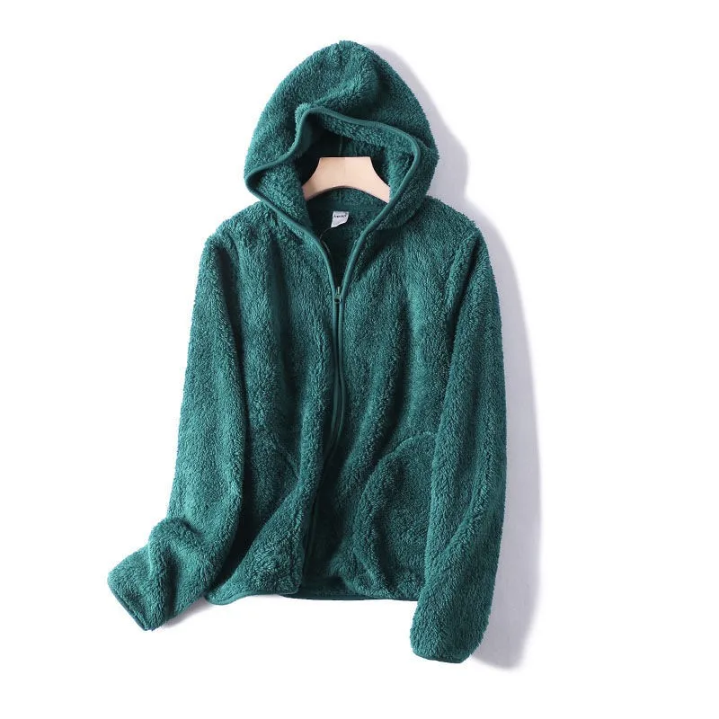 Осенне-зимнее пальто милое свободное флисовое женское худи с капюшоном и